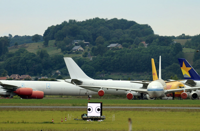 Display showing deterrent pattern at Lourdes-Tarbes-Pyrénées airport. 