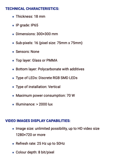 Versatile: Specifications of LUMENTILE. 