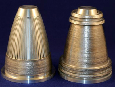 Beat the heat: Nozzles showing the closed out coolant channels.